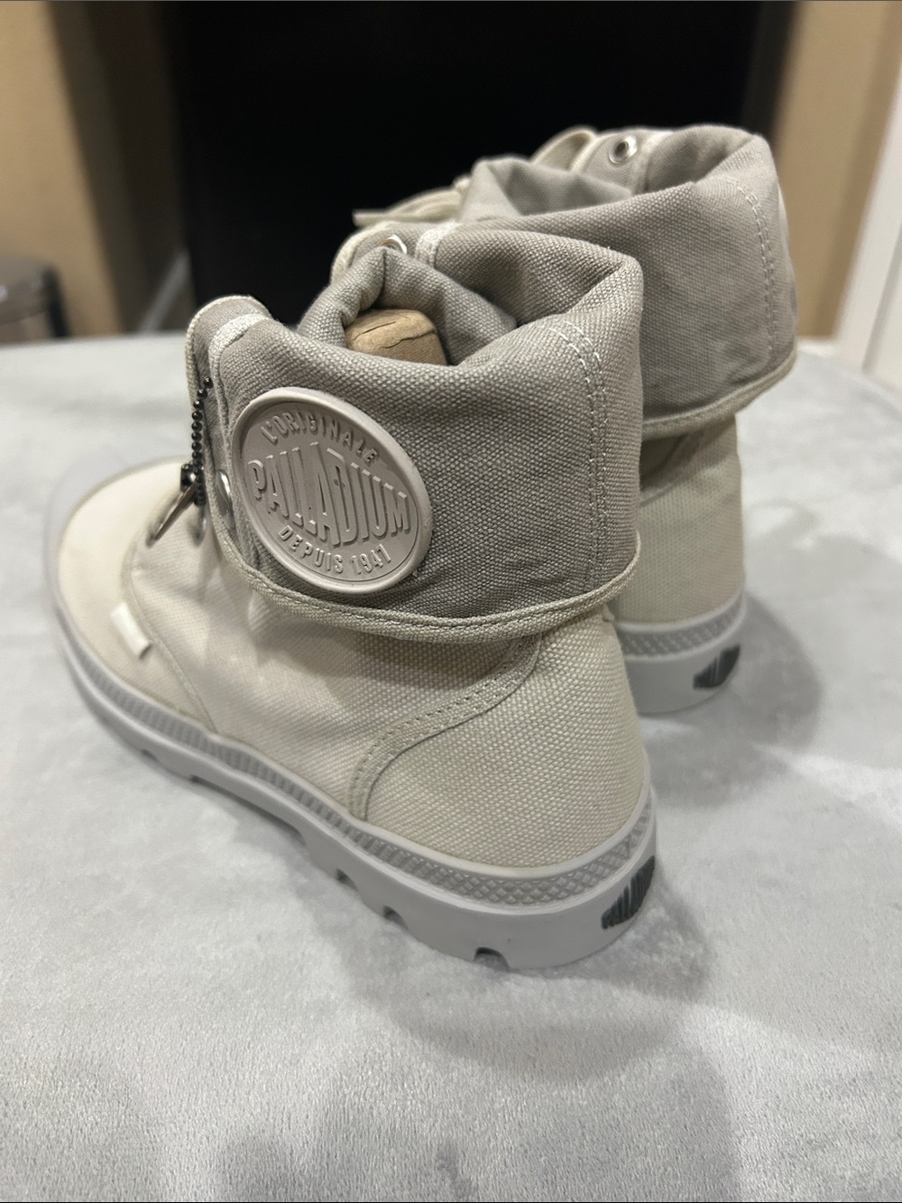 Palladium Canvas High-Top Boots in Light Beige - Picture 3 of 8